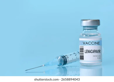 Bottle lenacapavir vaccine syringe on 260nw 2658894043