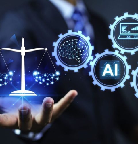 intellectual property ethical concept with businessman holding balance justice to encourage ai user no patent infringement and copy right of human artist in business activity